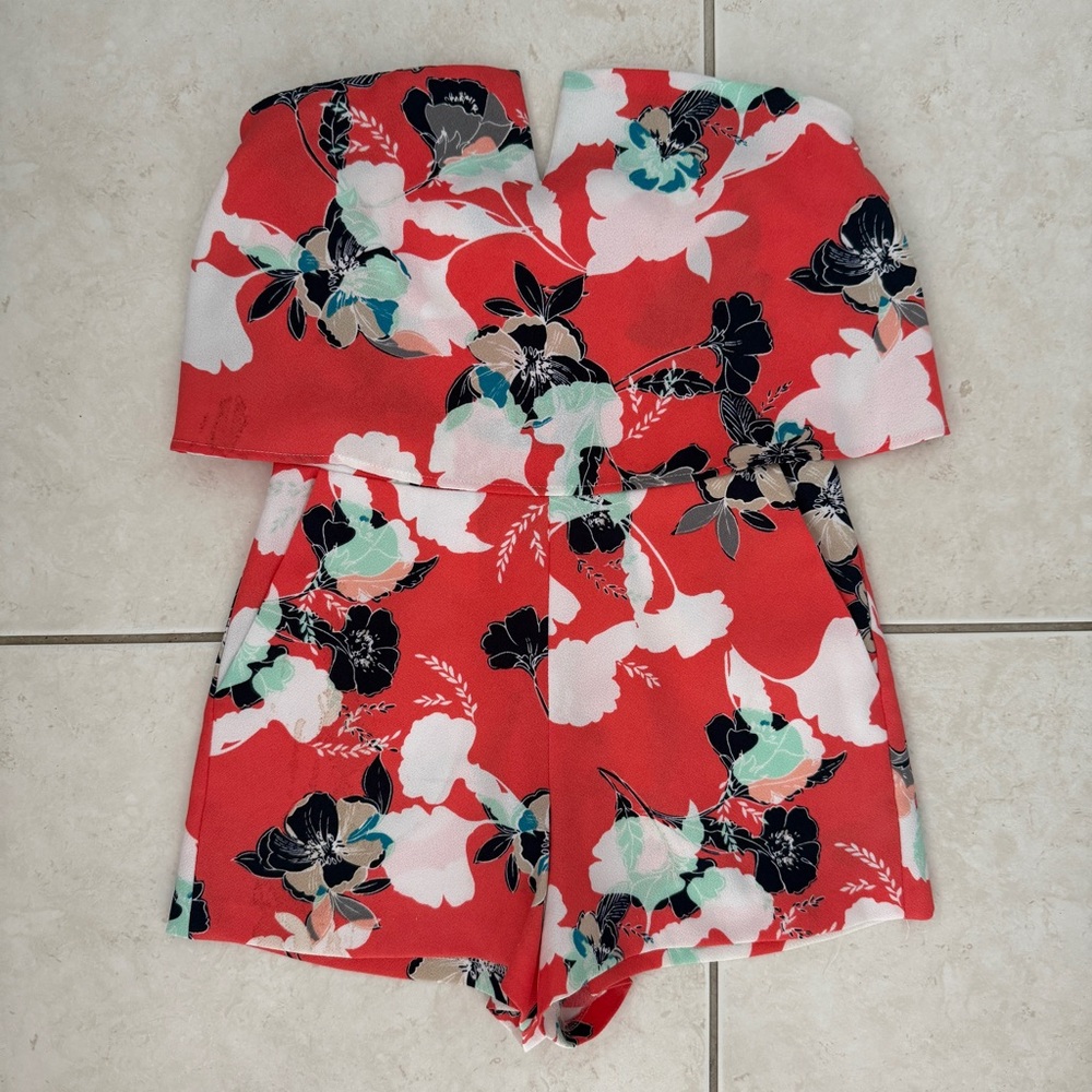Aqua by Bloomingdales Floral Strapless Romper - Size Small